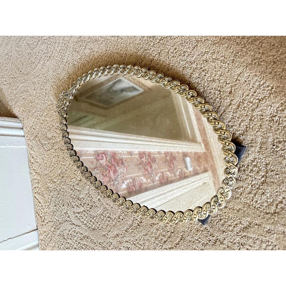 Vintage Oval Vanity Mirror with Ornate Gold Frame